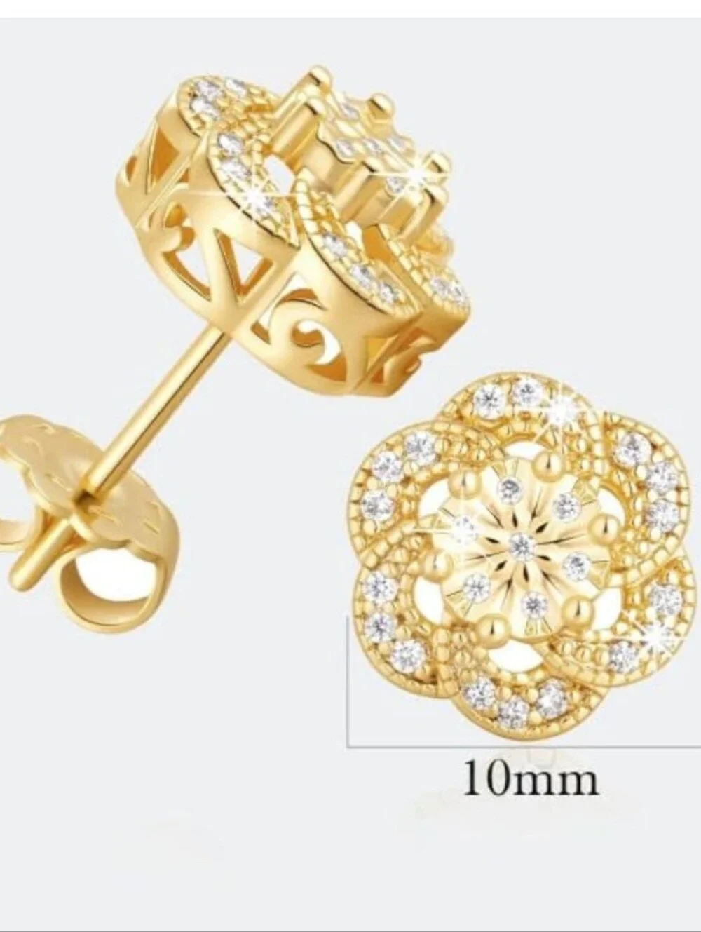 NWT 14K Gold Plated Flower Cubic Zirconia Stud Earrings – Brand New